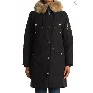 NWT Michael Kors Black Faux Fur Down Anorak - Small $330
